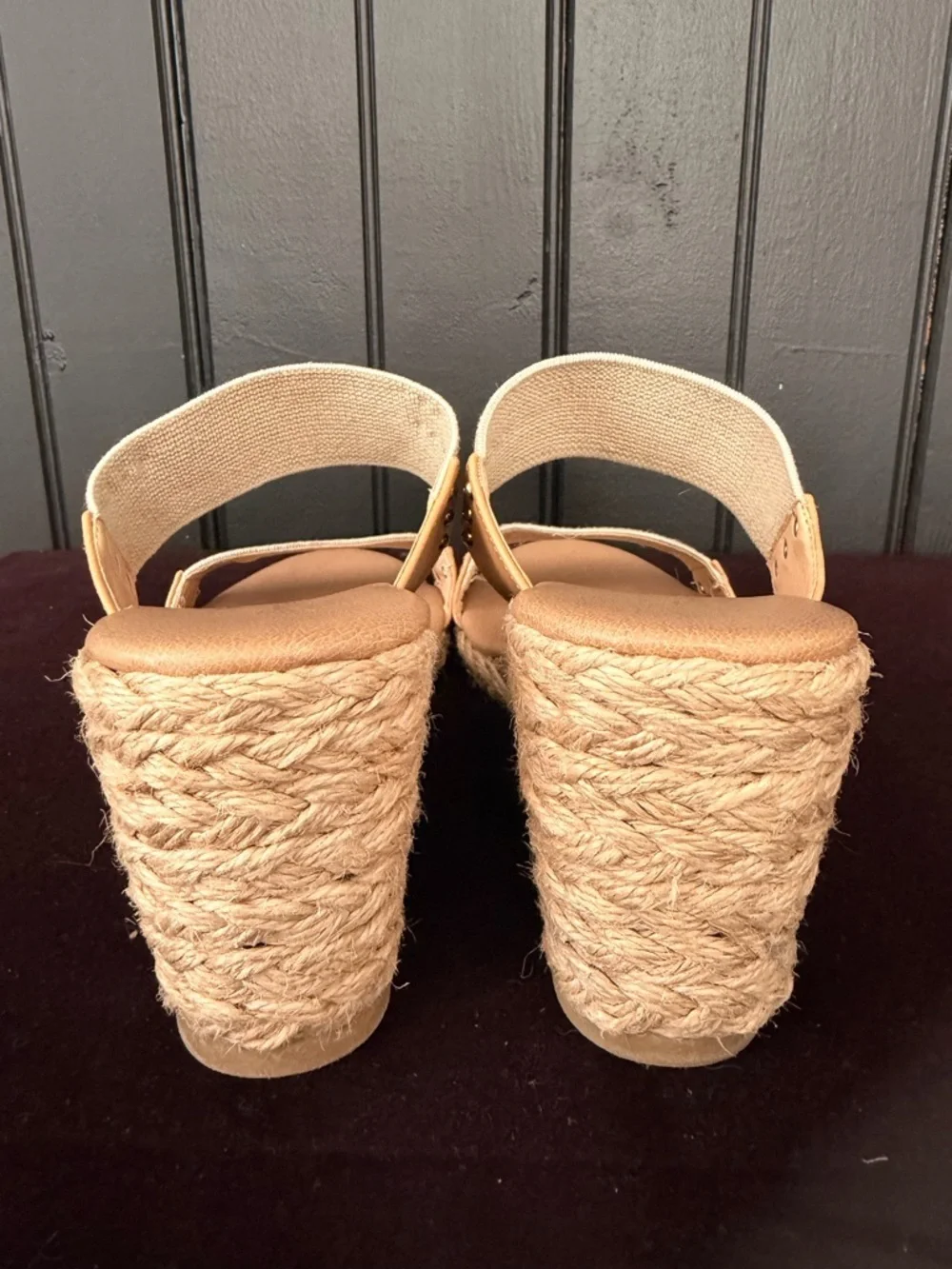 Beige Sakura Elastic Wedge Sandals